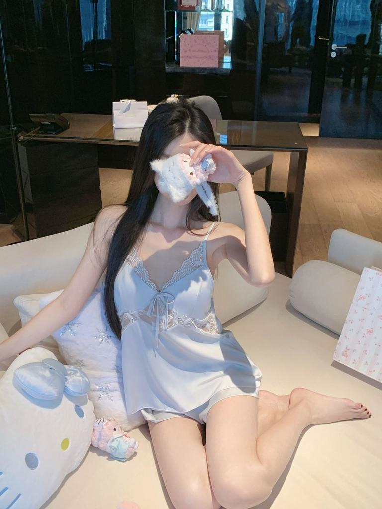 Ice silk pajamas women's summer girl pure desire suspender shorts loungewear set lace sexy temptation pajamas women
