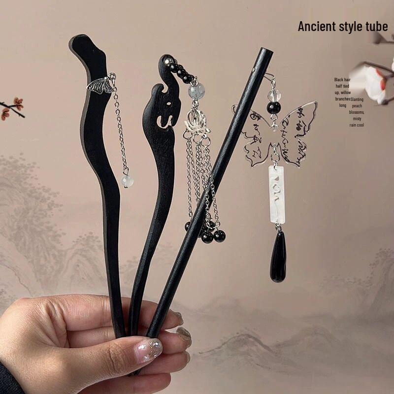 Magnolia Butterfly Tassel Hairpin - Elegant Chinese Style Women's Accessory