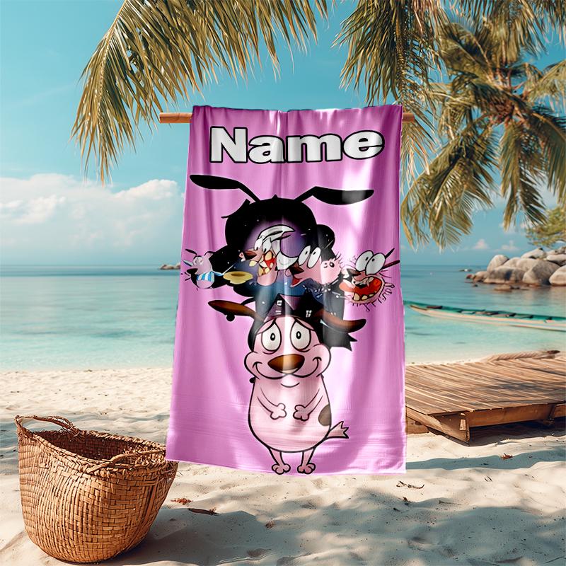 Personalized customized proof beach towel with Courage the Cowardly Dog pattern - soft, absorbent, quick-drying, perfect swimming, camping&bathing