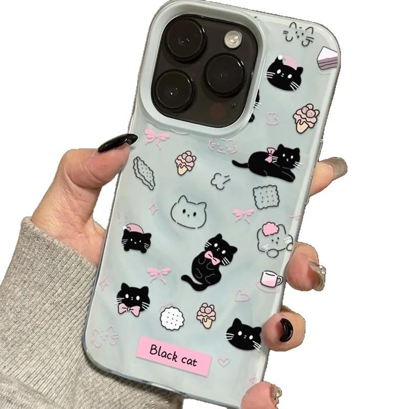 Милый черный кот подходит для чехла мобильного телефона Apple iPhone17 Pro 15/16 метеорит 13 складок 12 трехмерные узоры 14 женщины