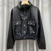 Куртка пальто женская новая тонкая рабочая одежда корейский стиль короткая тяжелая промышленность черный мотоциклетный кардиган из искусственной кожи топ
