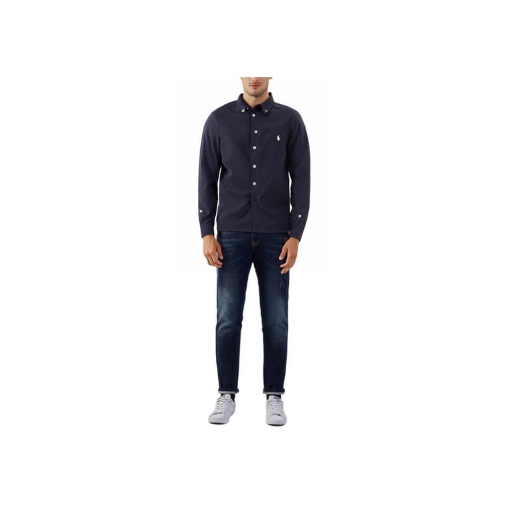 Рубашка Polo Ralph Lauren Ss23 повседневная однотонная с длинным рукавом темно-синего цвета для мужчин 323914506-001