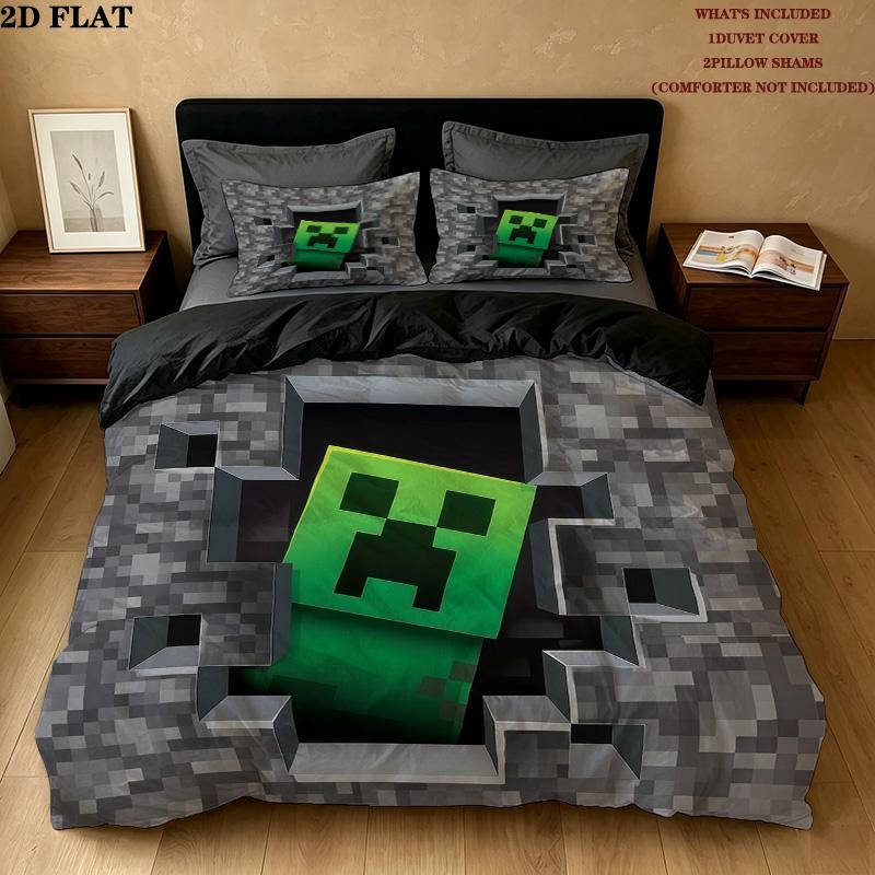 Minecraft Pattern Bedding Quilt Set Home Decoration Gift (1 * duvet cover + 2 * pillowcase without core)