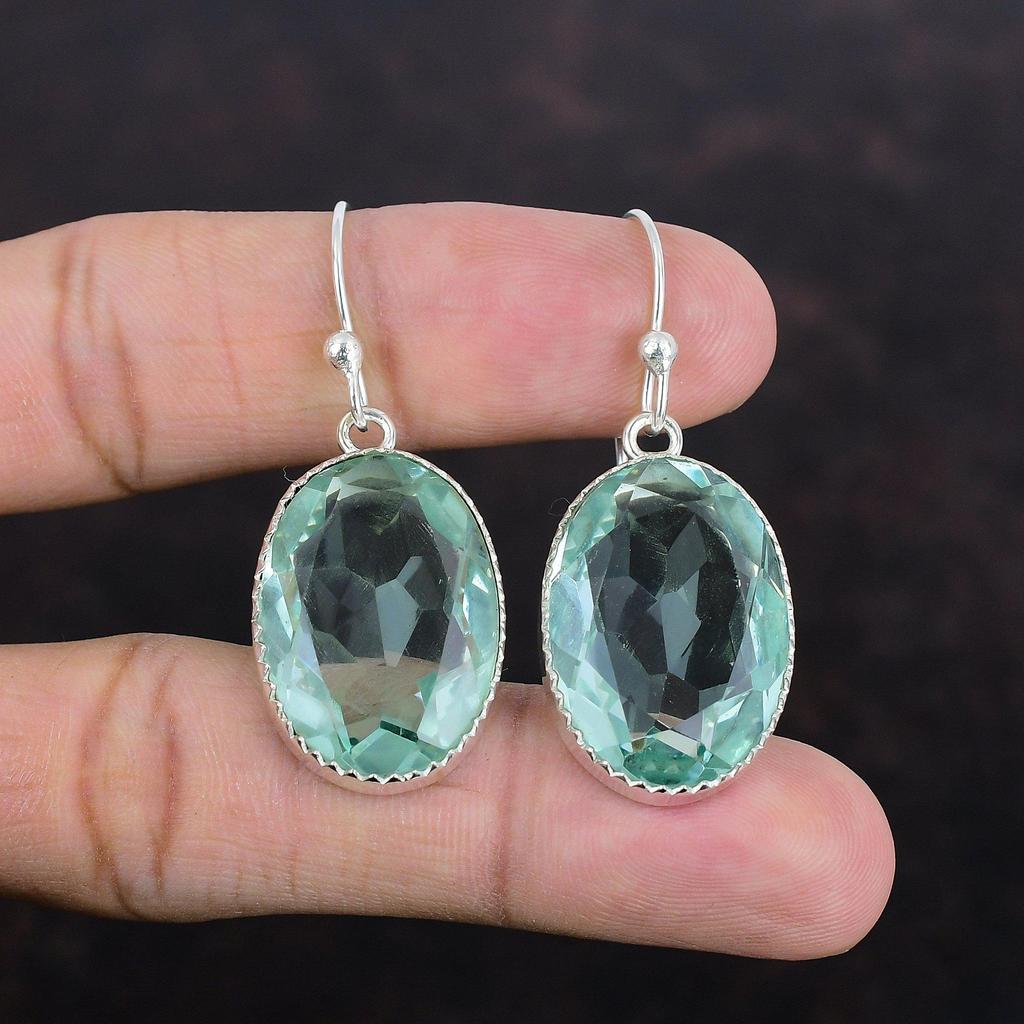 Серьги с граненым апатитом, драгоценные камни, серьги ручной работы, серьги из стерлингового серебра 925 пробы, новейшие дизайнерские серьги из натурального апатита, ювелирные изделия в подарок другу