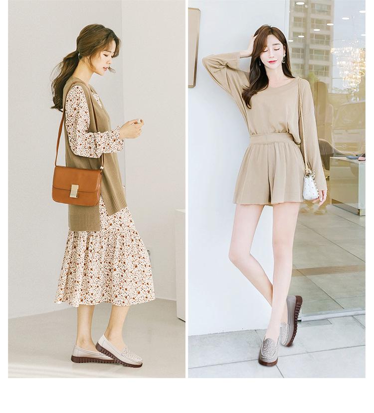 Women's Genuine Leather Slip-On Shoes with Cowhide Soles - Comfortable, Non-Slip Flats for Middle-Aged and Elderly.