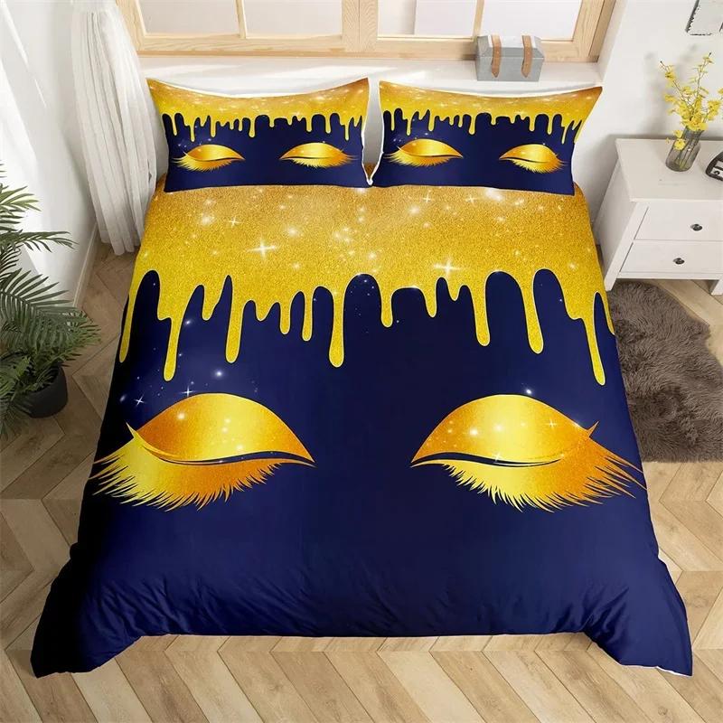 Eyelash Duvet Cover Set Eyes Pattern Design Comforter Cover Microfiber Girly Priness Style Glitter Twin King Queen Bedding Set
