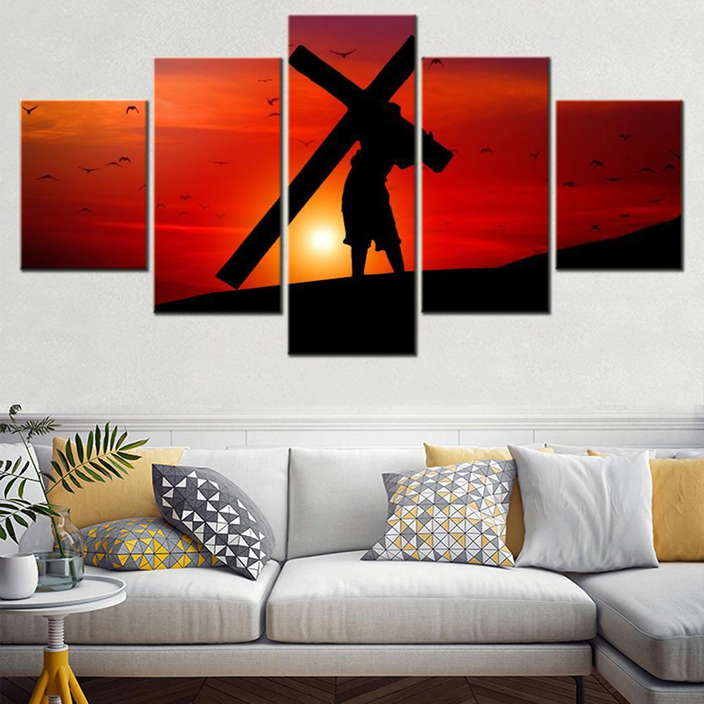 5 Pieces Canvas Wall Arts Riligion Poster Painting Photography Jesus Cross Wallpape Home Decor Living Room Picture Print Artwork