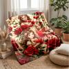 Girl on Crescent Moon with Roses Theme blanket Lightweight Warm Flannel Blanket Decorative Throw Blanket for Home Decoration