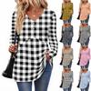 Women's Casual Fashion V-Neck Button Plaid Long Sleeve Top