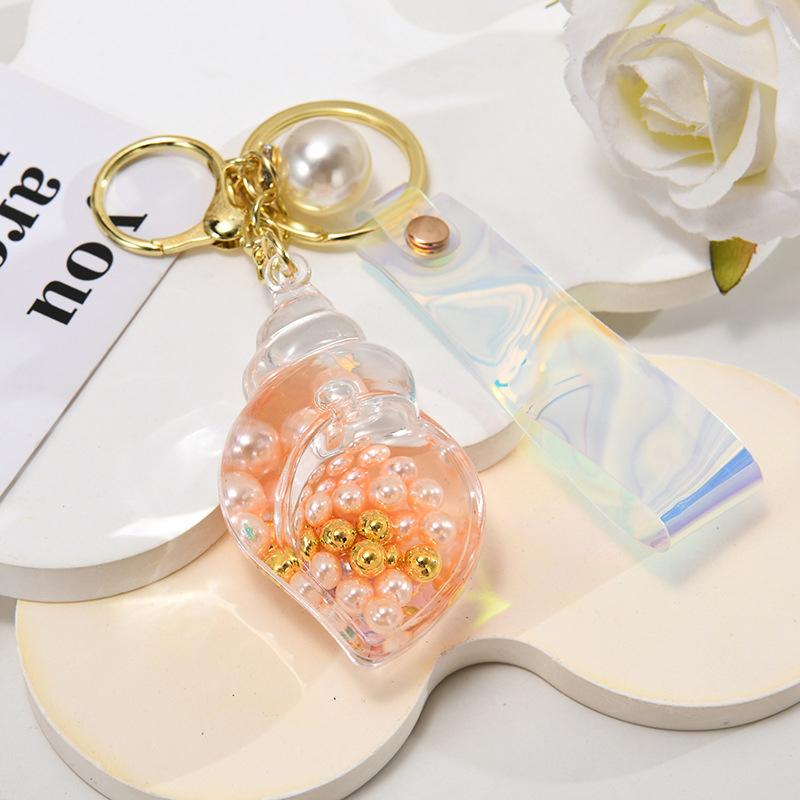 Брелок для ключей в виде бутылки с жидкостью в виде раковины, креативный, подвижный, с блестками, акриловый, женский, с подвеской на сумку, брелок для ключей, подарки