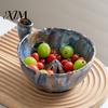 Vegetable Drain Basket Ceramic Berry Washing Bowl with Drainage Holes, Multifunctional Fruit Strawberry Colander Basin, Swirl Design Rinsing