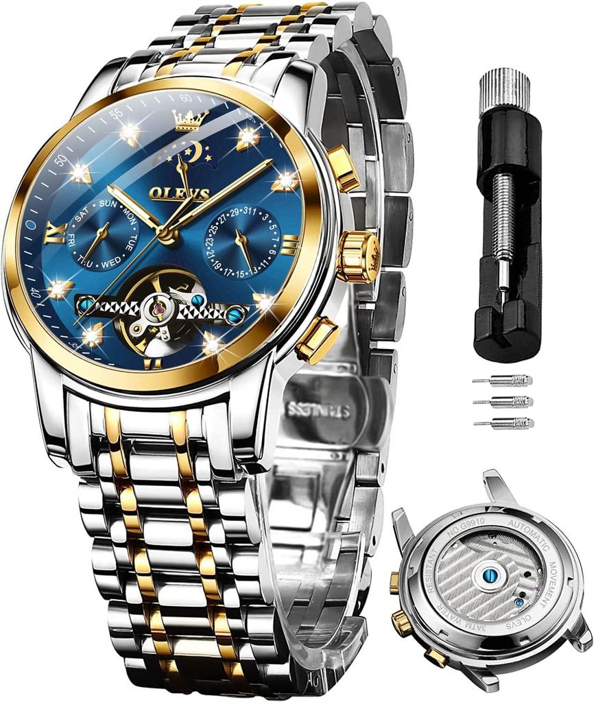 OLEVS Automatic Stylish Mechanical Day Popular Business Watch for Luminous Cool Date Skeleton Job Hunting Men's Watch, Wristwatch, Father's Gift, Men,