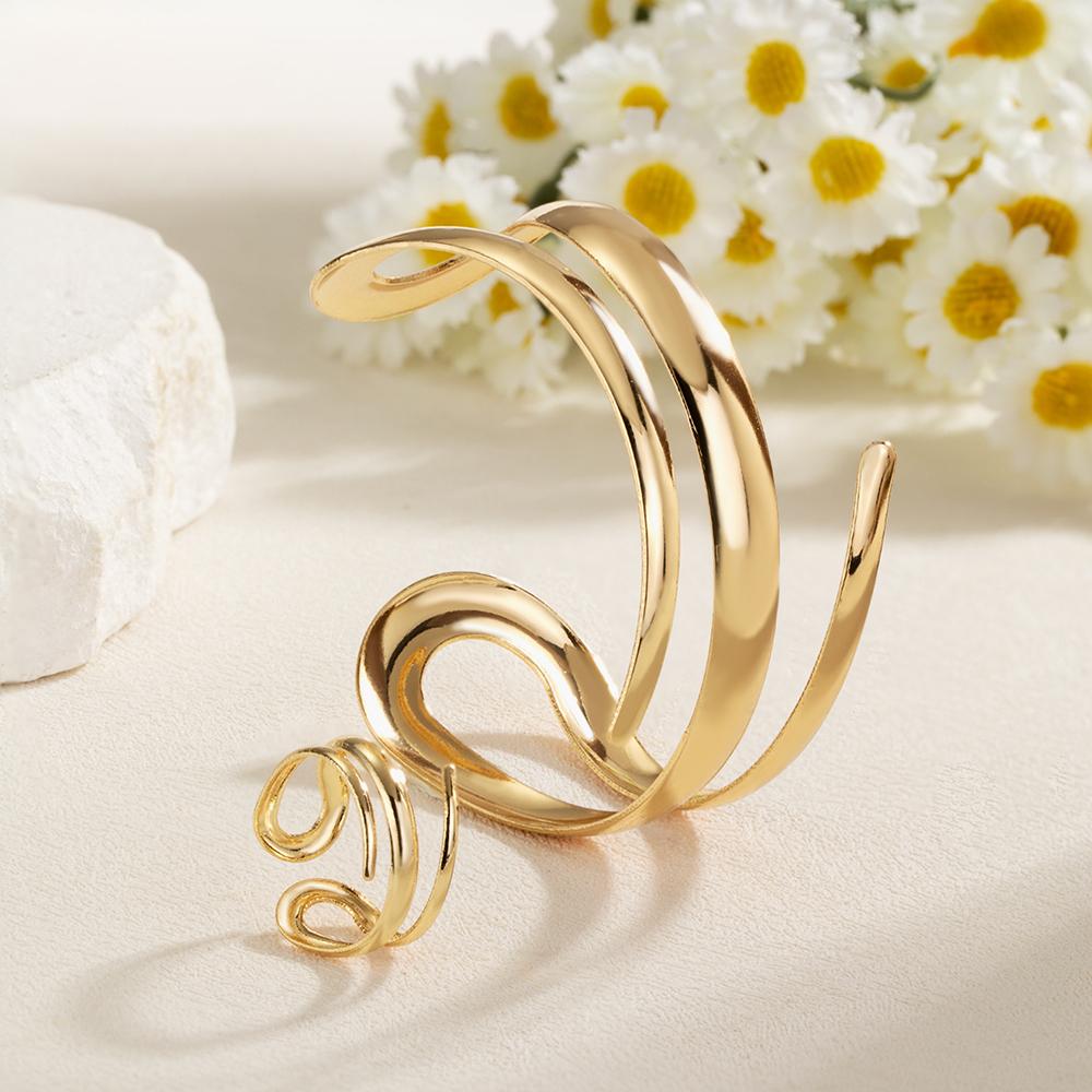 Гладкий набор браслетов и колец Преувеличенные широкие сплавные браслеты Модный спиральный браслет-манжета для женщин