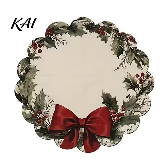 Christmas Party Table Setting Round Placemat, 14 Inch Festive Pattern Anti Slip Tabletop Protector, Holiday Kitchen Mat Heat Insulation Place