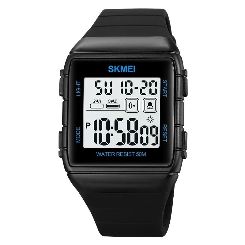 SKMEI 1960 Светодиодная подсветка Наручные часы reloj hombre Цифровой механизм Мужские спортивные часы Военный Таймер Обратный отсчет Будильник Водонепроницаемость 5 Бар