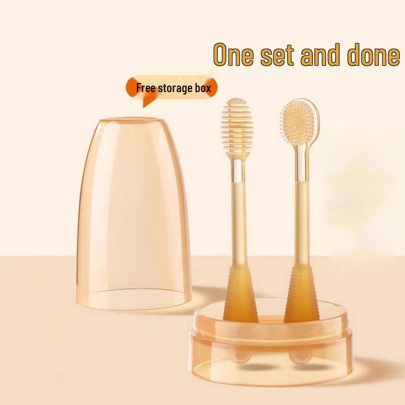 Upgraded Soft Silicone Baby Toothbrush & Tongue Scraper for 0-18 Months - Includes Storage Box