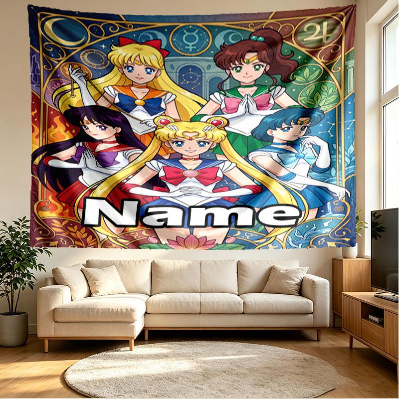 Custom Name Personalized Sailor Moon Print Tapestry, Wall Art Decor, Bedroom, Dorm, Apartment, LivingRoom, Party Backdrop, Gift for Birthday