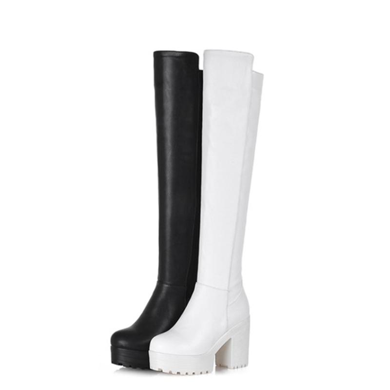 Punk High Boots Women Winter Shoes Platform High Heels Over the Knee Snow Boot Female Fur Sexy Black White Long Shoes Waterproof