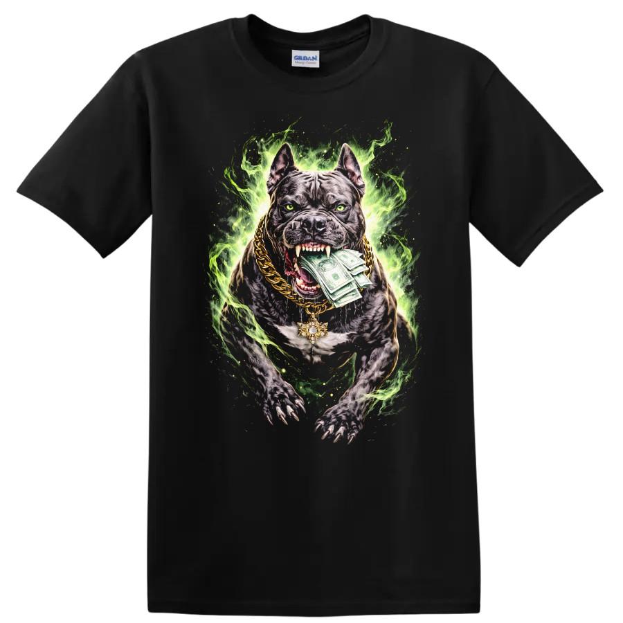 Pitbull w/ Money Green Energy Graphic Dog T Shirt Cool Design Tee