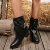 Woman Shoes Winter Mid-calf Punk Pointed Toe Heels Women Soft Pleated Boot Western Motorcyclist Elegant Comfortable Riding Boots