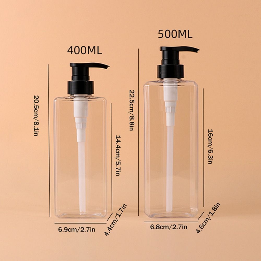 400/500ml Soap Dispensers Empty Square Design Lotion Pump Bottle Press Type Refillable Shampoo Sub-bottling Travel Shower Use