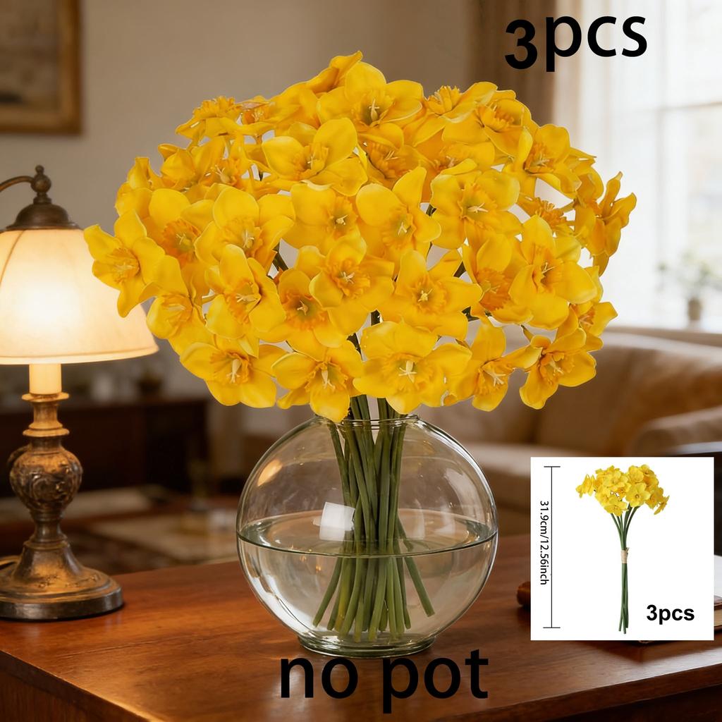 [Realistic | Durable] 15 Realistic Yellow Daffodil Artificial Flowers | Durable Plastic Fake Flowers for Home/Office/Party Decor, Weddings, Festivals