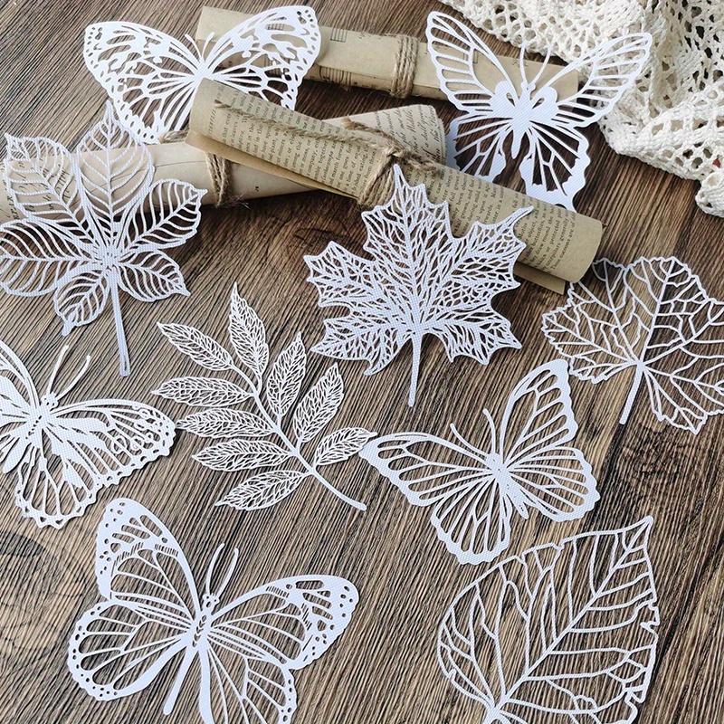 1pc of 10 Vintage Hollow Butterfly Plant White Texture Material Paper Handbooks Decorations
