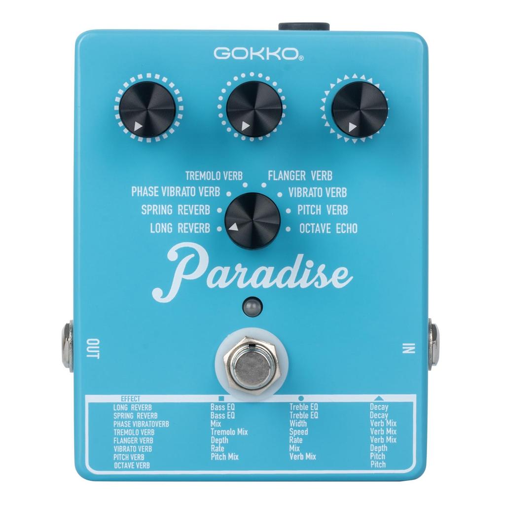 GOKKO Paradise Pedal 7 Reverb Effects with EQ Modulation Control Versatile Sound Shaping for Guitar Bass 9V DC Power Supply Multi-Reverb GK-47 - & &