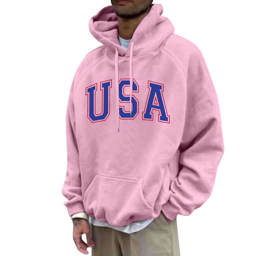 Men's Loose Printed Hooded Sweatshirt Men's Casual Fashion Sports Raglan Sleeves Pullover Sweatshirt