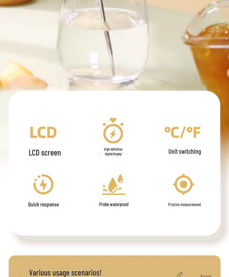 Цифровой термометр для еды, воды, масла, молока и выпечки - кухонный щуп для точного измерения температуры