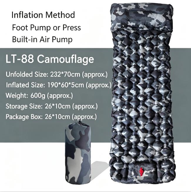 Outdoor Camping Inflatable Sleeping Pad with Pillows Ultralight Folding Air Mattress for Travel Hiking Beach Portable Sleep