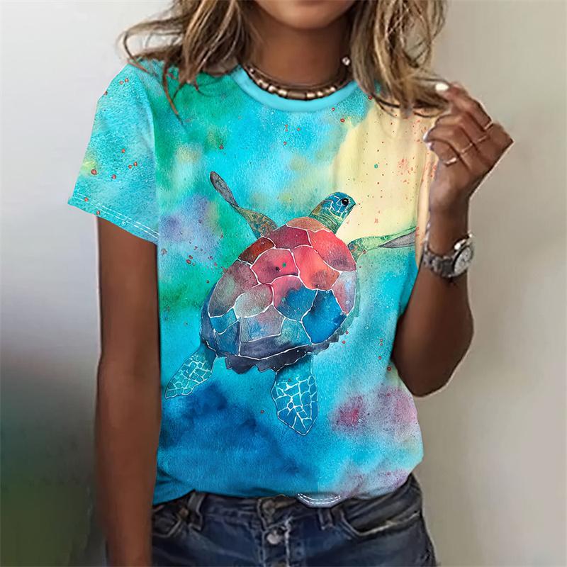 3D Printed Ocean Tortoise T Shirt For Women Cartoon Animal Graphic T-Shirts Summer Harajuku O-Neck Tops Short Sleeves Loose Tees