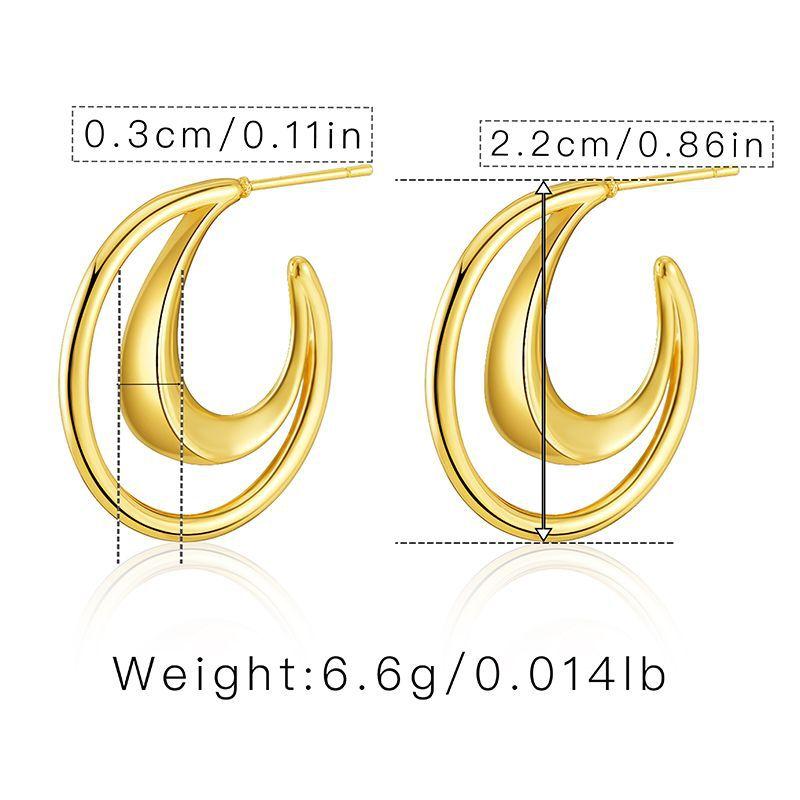 C Shaped Double Layer Geometric Irregular Minimalist Earrings Brass Plated 18k Gold