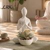 Decorative Meditation Statue 3D Printed Yoga Figure Flowerpot for Succulents and Air Plants, Minimalist Small Plant Pot Windowsill Zen Style Sculpture