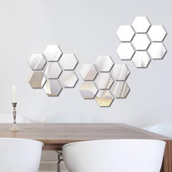 12 шт./компл. шестиугольные акриловые зеркальные наклейки на стены DIY домашние настенные художественные наклейки