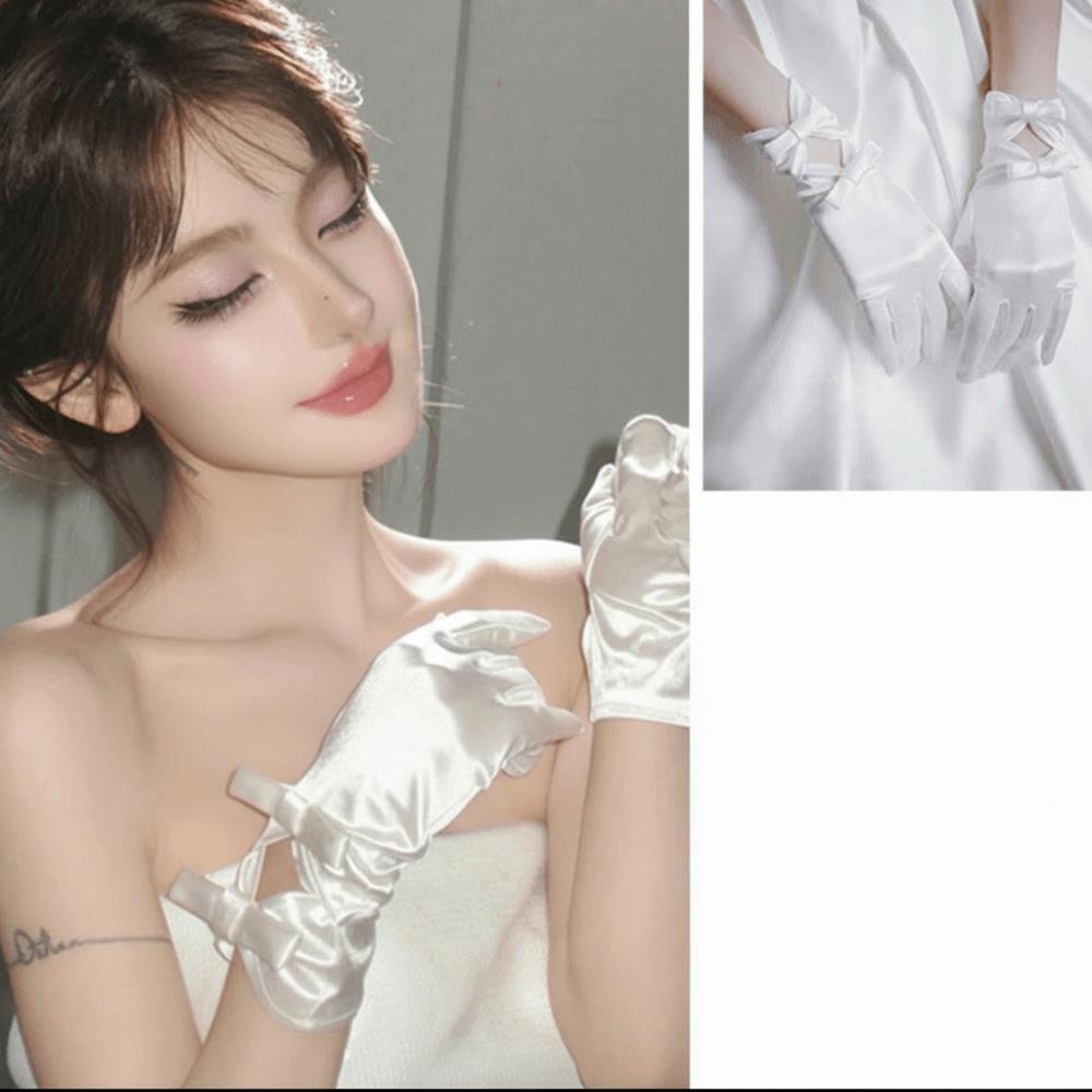 Vintage Satin Long Gloves Lace Long Finger Mittens Wedding Bridal Gloves  Dress Accessories