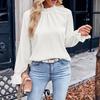 Ladies Autumn Winter Ruffles  Long Sleeve Stand Collar Solid Color Pullover  Shirt Top