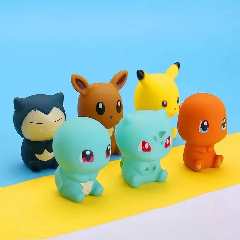 6pcs/set Baby Bathroom Toys Pikachu Bulbasaur Charmander Squirtle Eevee Action Figure Soft Vocal Kids Bath Doll Gifts