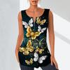 Women's Fashion V Neck Shirts Casual Tops T-shirt Ladies 3D Beautiful Butterfly Print Vest Plus Size Sleeveless Blouse Tank Tops