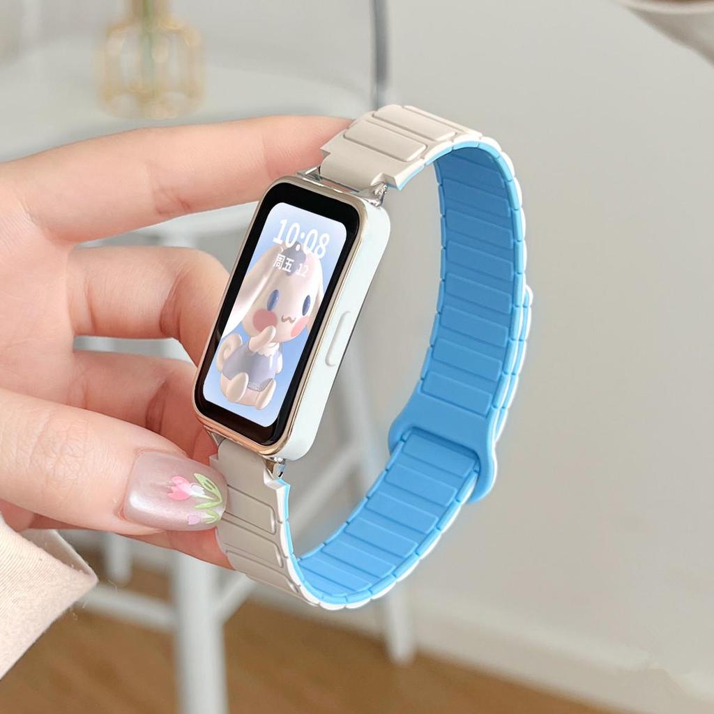 Силиконовый магнитный спортивный ремешок Huawei Band 10 - Двухцветный браслет для умных часов 8/9