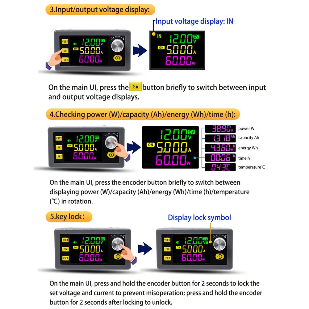Цифровой регулятор напряжения постоянного тока, модуль питания, полный угол обзора, цветной ЖК-дисплей VA