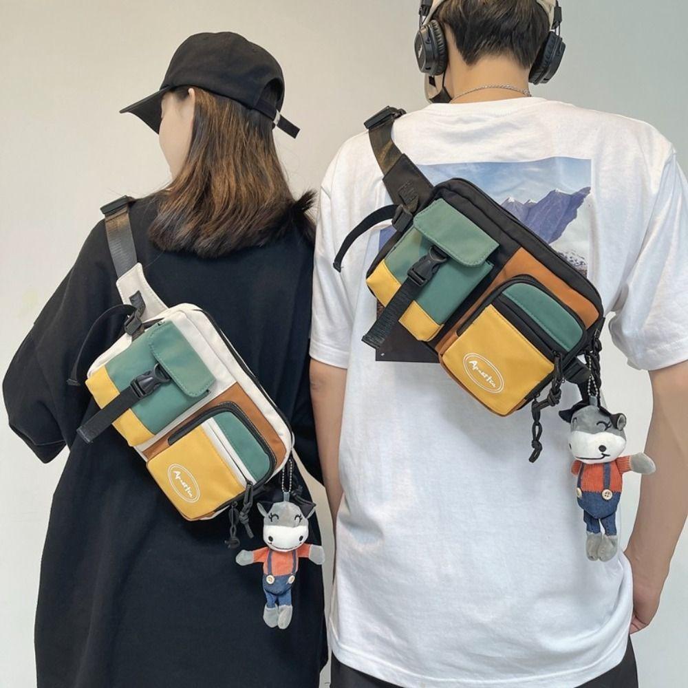 New Nylon Men Chest Bag Multifunctional Black White Crossbody Bag Large Capacity Sports Chest Bag Unisex