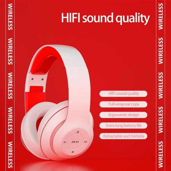 1 Set Wireless Headset Bluetooth-compatible 5.1 Heavy Bass Ergonomics Design Stereo Surround Clashing Color