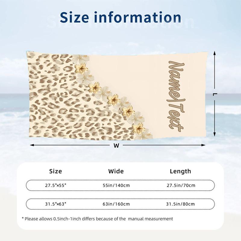 Leopard Custom Name Printed Beach Towel Personalized Soft Towel For Swimming Beach Travel