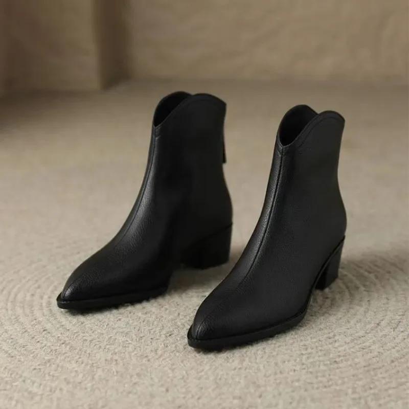 Женские ботильоны весна-осень современные ботинки повседневная женская обувь из искусственной кожи короткие ботильоны на молнии сексуальные заостренные женские ботинки на толстом каблуке