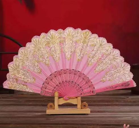 Dance tassel plastic folding fan, cheongsam photo fan, fabric folding fan