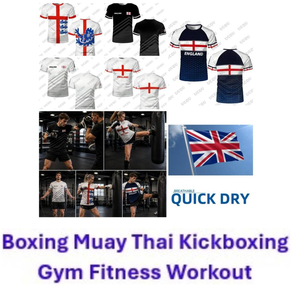 United Kingdom England British Britain UK Muay Thai MMA Boxing T-shirt National Flag 3D Print Training Unisex Men Women Fitness Workout Sport