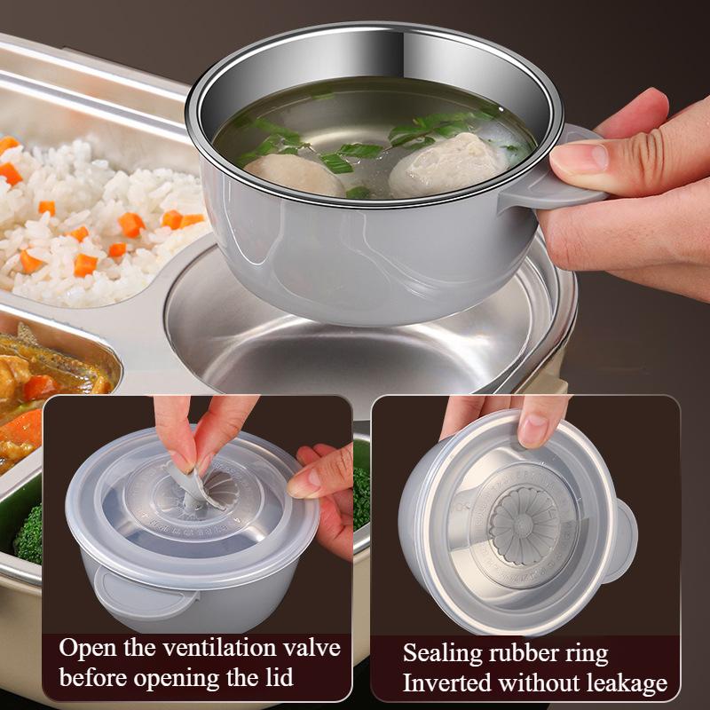 304 Stainless Steel Compartment Lunch Box Set Sealed Portable Insulated Microwae Heating Soup Bento Box for Adult Food Container