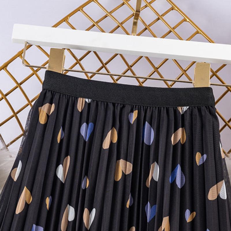 Женская тюлевая юбка с милым принтом Love, элегантная летняя женская эластичная сетчатая плиссированная юбка с высокой талией, модная юбка-миди