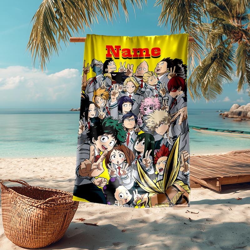 Custom Name Ultra-Soft Beach Towel with My Hero Academia Theme,Ideal for Pool - Camping, Diving - Perfect Travel Essential, Vibrant Beach Towel.